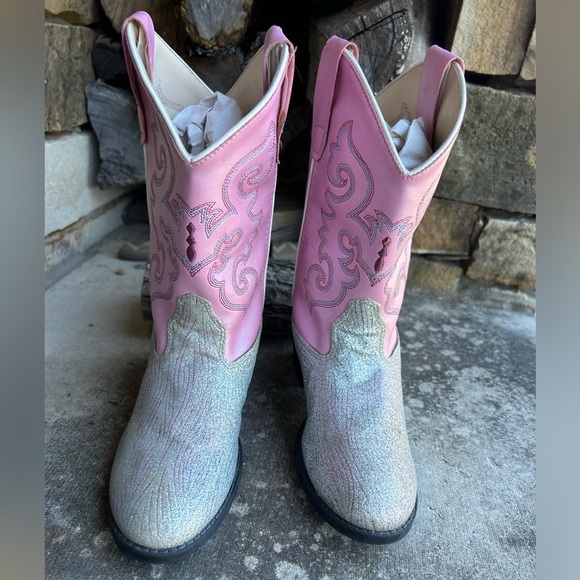 Old West Pink and silver glitter cowboy western kids Boots Sz-1. A - Picture 2 of 12